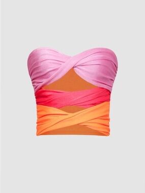 Micas Colorblock Strapless Twist Crop Top - Pink, Coral, Orange